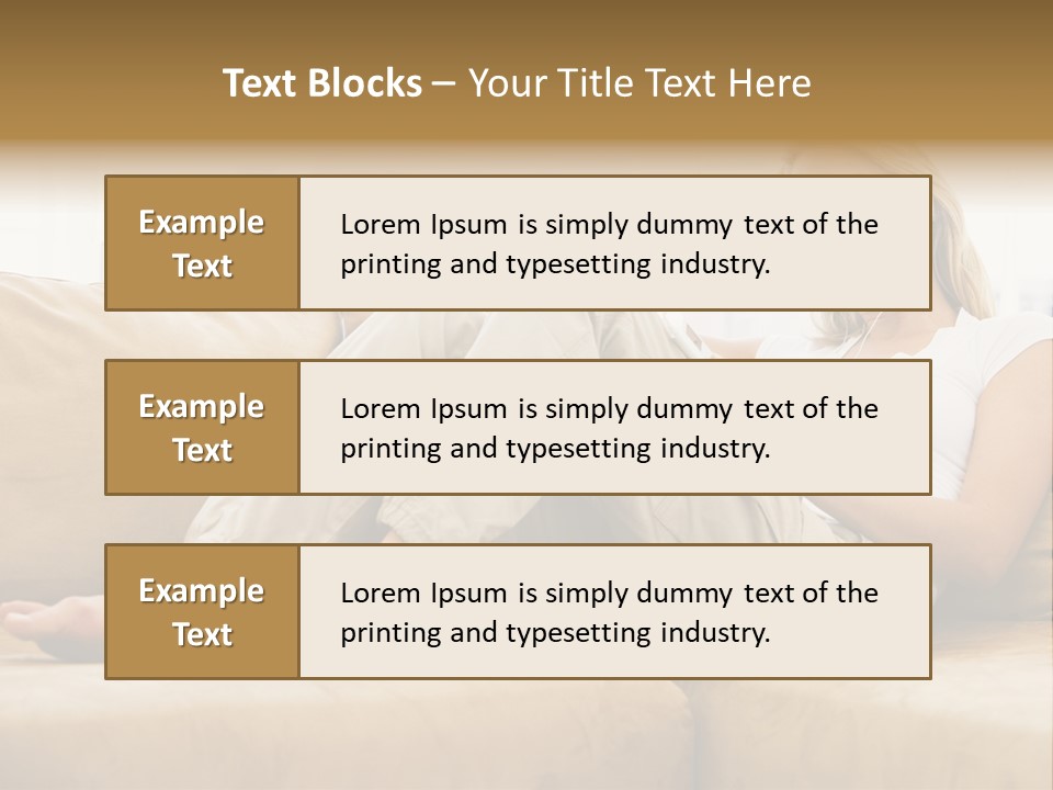 Woman In Living Room Listening To Mp3 Player Smiling PowerPoint Template