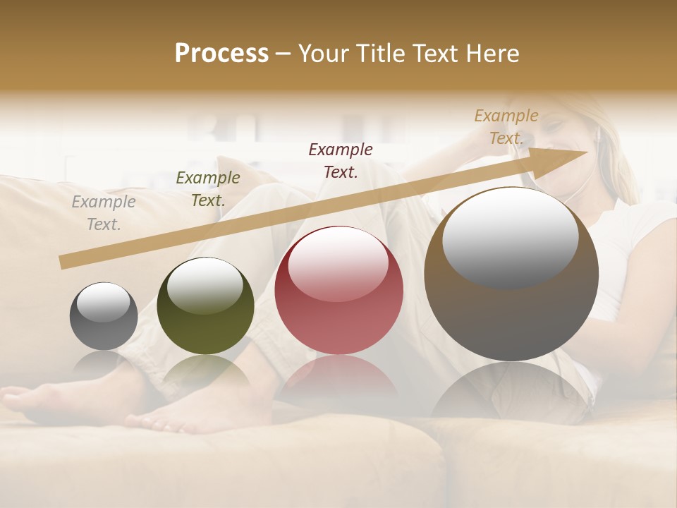 Woman In Living Room Listening To Mp3 Player Smiling PowerPoint Template