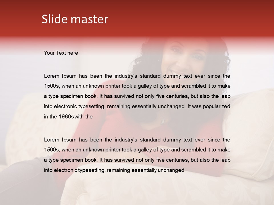 A Woman Sitting On A Couch With Her Arms Crossed PowerPoint Template