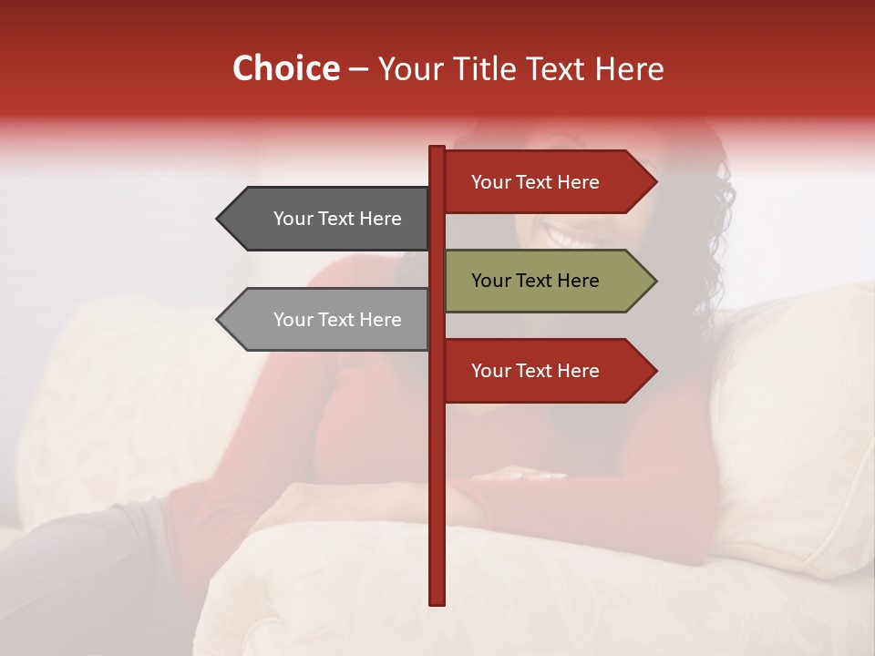 A Woman Sitting On A Couch With Her Arms Crossed PowerPoint Template