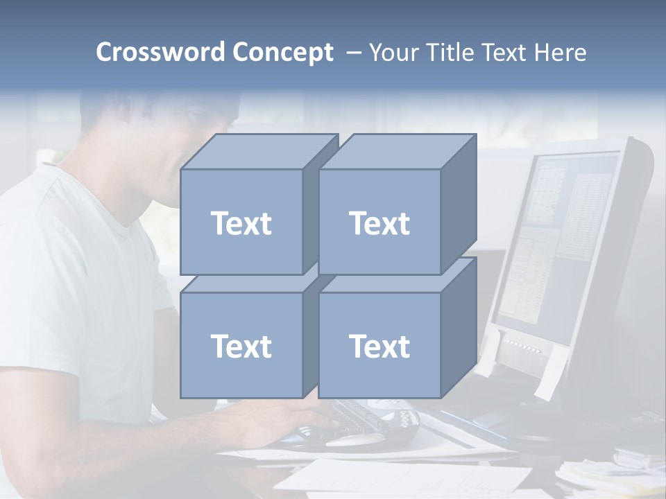 Man In Home Office On Telephone Using Computer And Smiling PowerPoint Template