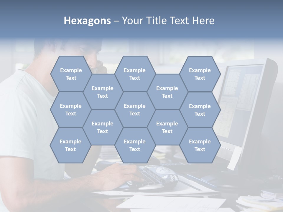 Man In Home Office On Telephone Using Computer And Smiling PowerPoint Template