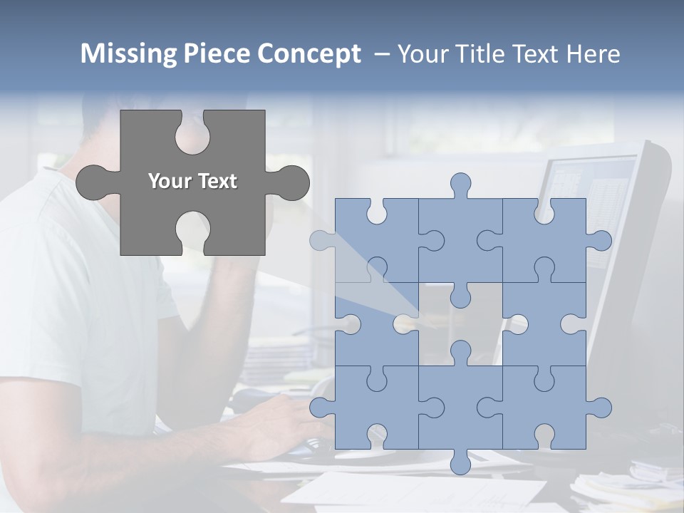 Man In Home Office On Telephone Using Computer And Smiling PowerPoint Template