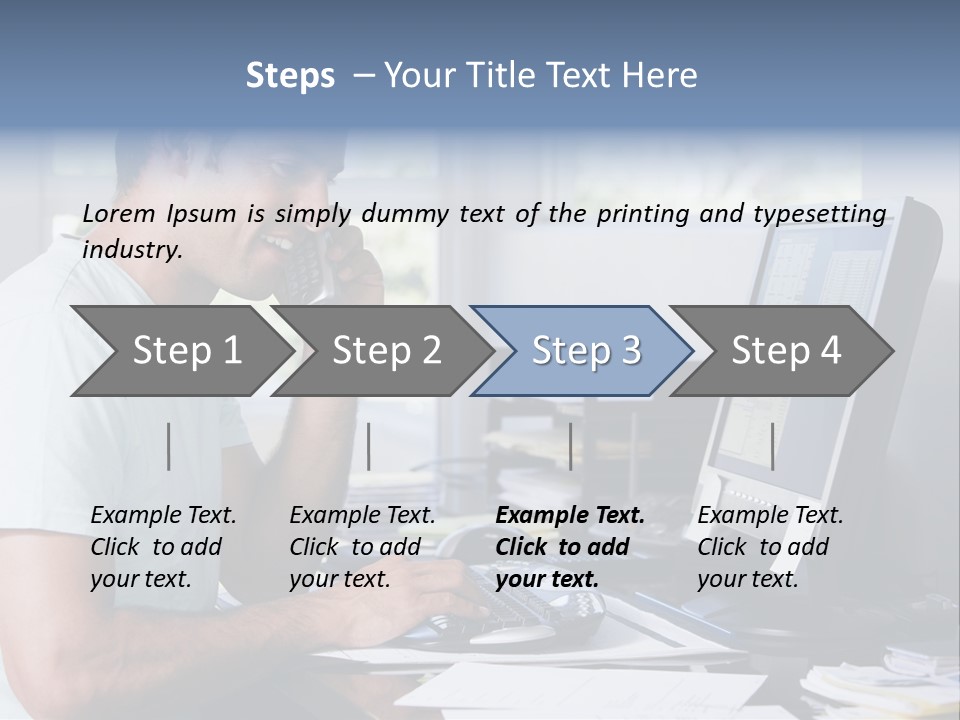 Man In Home Office On Telephone Using Computer And Smiling PowerPoint Template