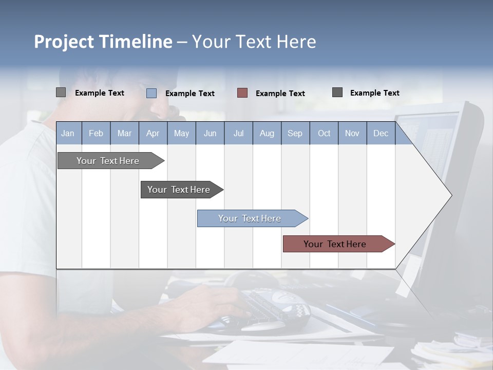 Man In Home Office On Telephone Using Computer And Smiling PowerPoint Template