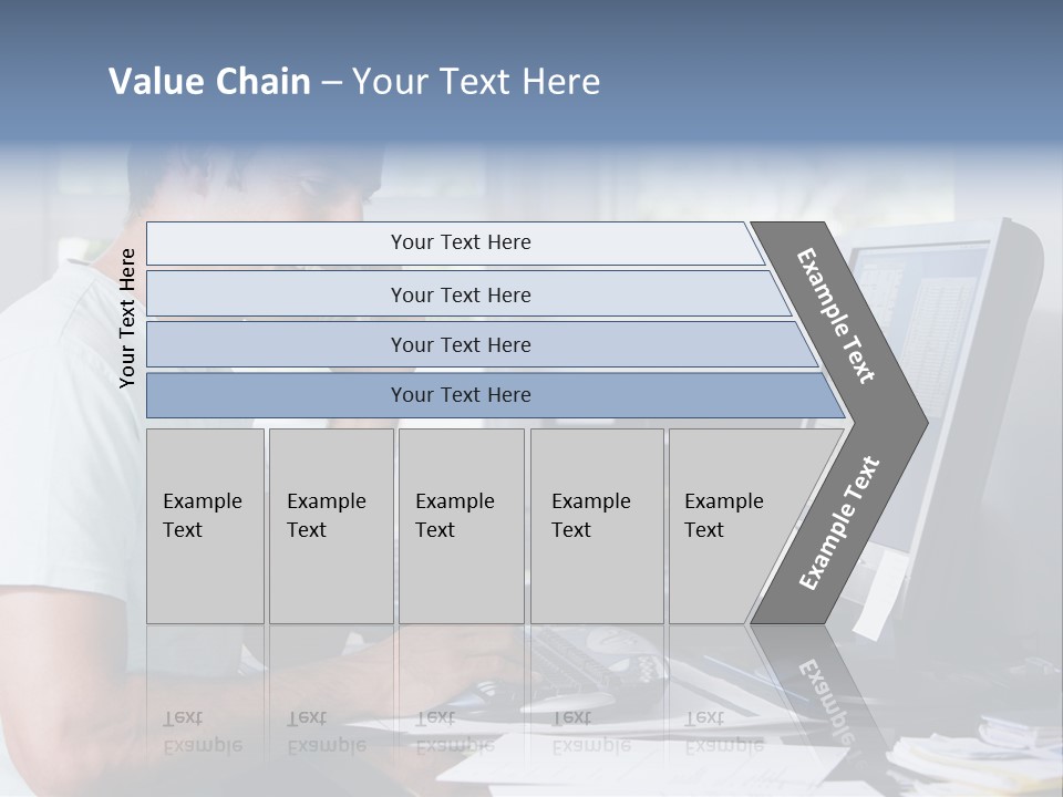 Man In Home Office On Telephone Using Computer And Smiling PowerPoint Template