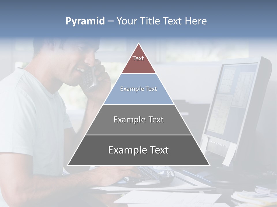 Man In Home Office On Telephone Using Computer And Smiling PowerPoint Template