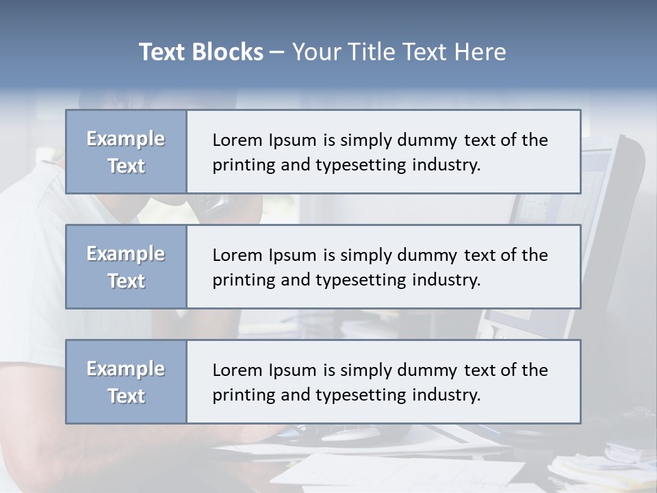 Man In Home Office On Telephone Using Computer And Smiling PowerPoint Template