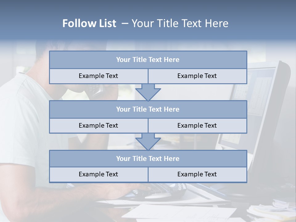 Man In Home Office On Telephone Using Computer And Smiling PowerPoint Template