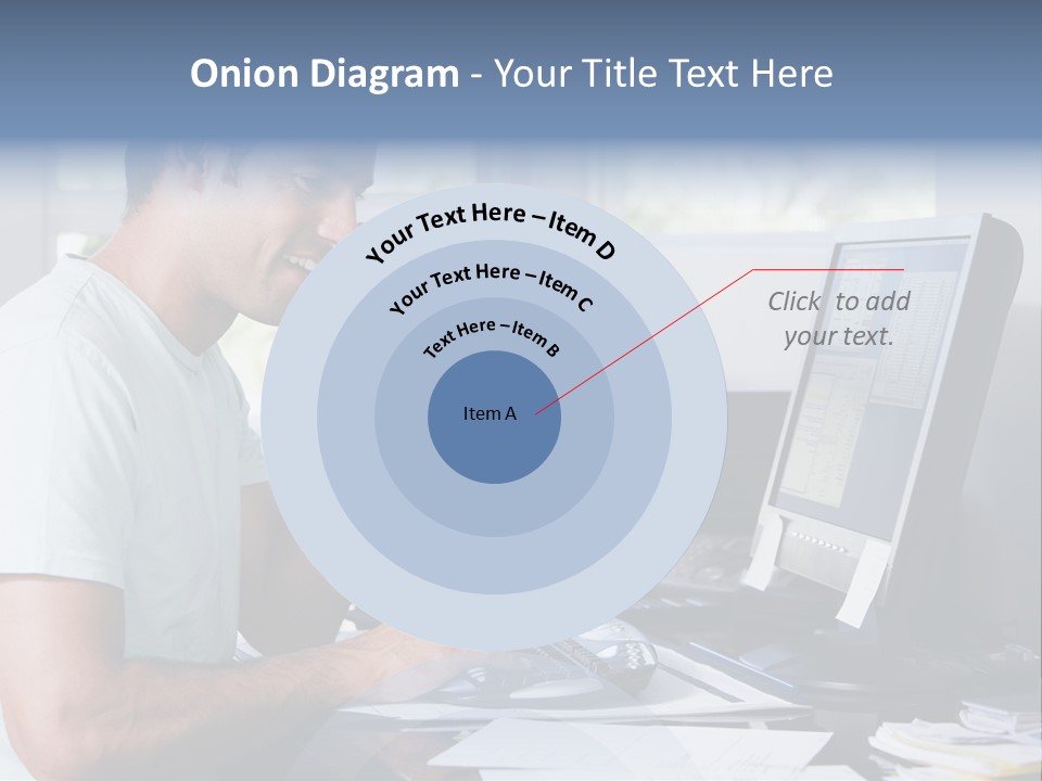 Man In Home Office On Telephone Using Computer And Smiling PowerPoint Template