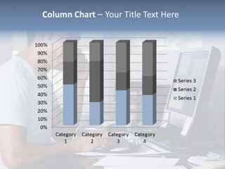 Man In Home Office On Telephone Using Computer And Smiling PowerPoint Template