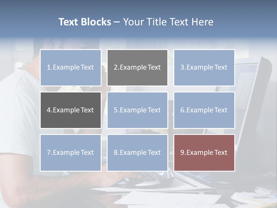Man In Home Office On Telephone Using Computer And Smiling PowerPoint Template