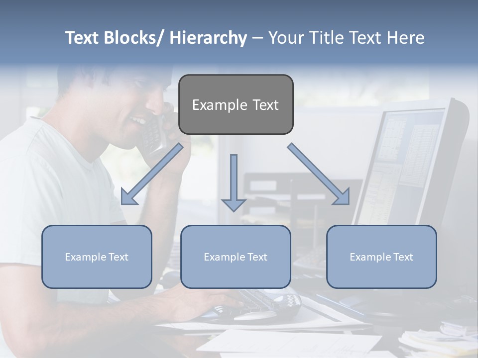 Man In Home Office On Telephone Using Computer And Smiling PowerPoint Template