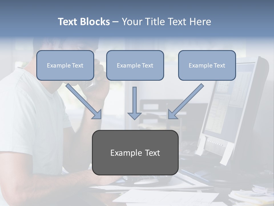 Man In Home Office On Telephone Using Computer And Smiling PowerPoint Template