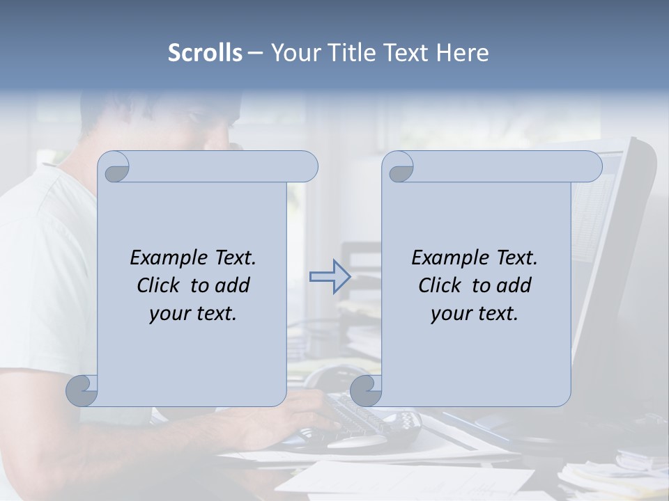 Man In Home Office On Telephone Using Computer And Smiling PowerPoint Template