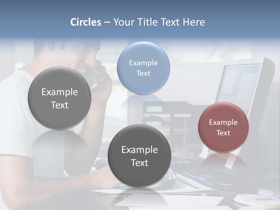 Man In Home Office On Telephone Using Computer And Smiling PowerPoint Template