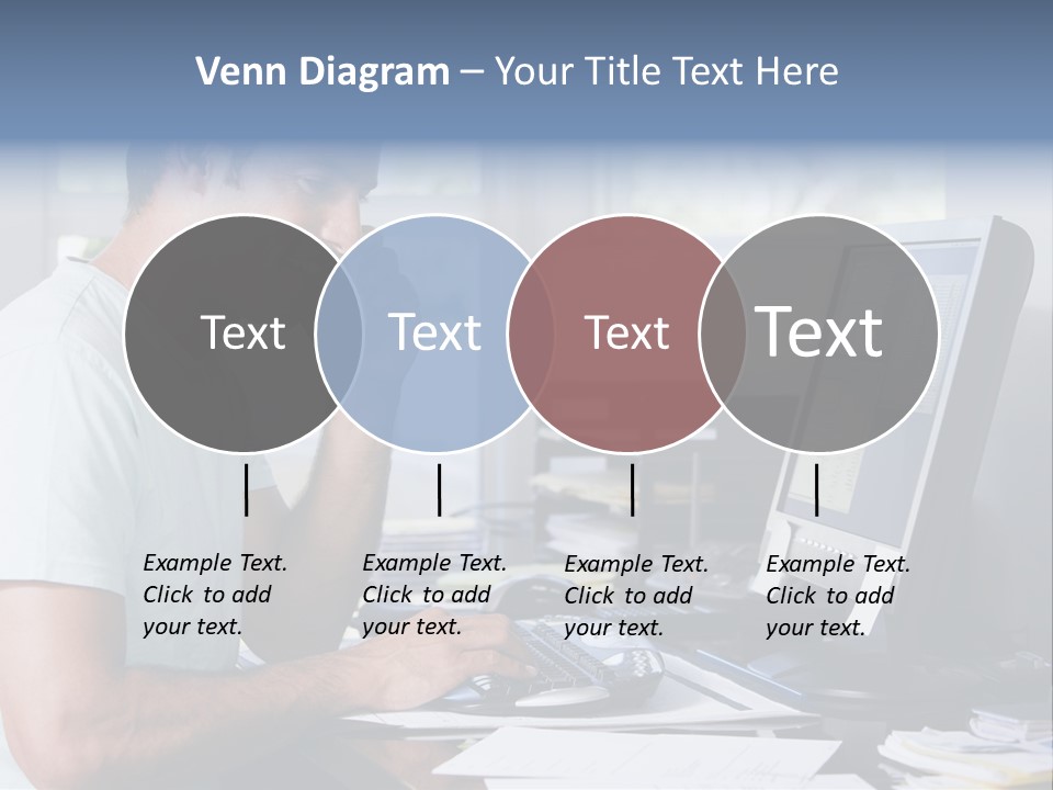 Man In Home Office On Telephone Using Computer And Smiling PowerPoint Template
