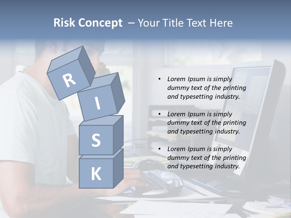 Man In Home Office On Telephone Using Computer And Smiling PowerPoint Template