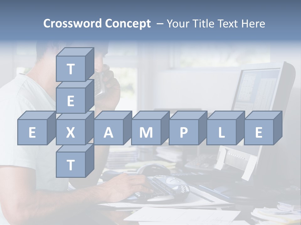 Man In Home Office On Telephone Using Computer And Smiling PowerPoint Template