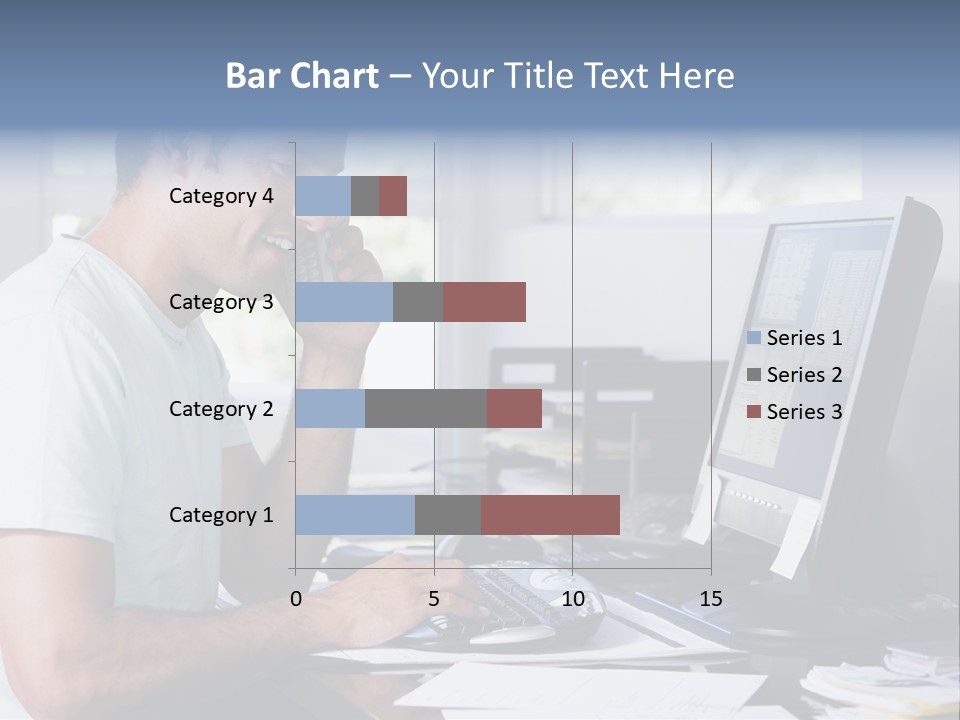 Man In Home Office On Telephone Using Computer And Smiling PowerPoint Template