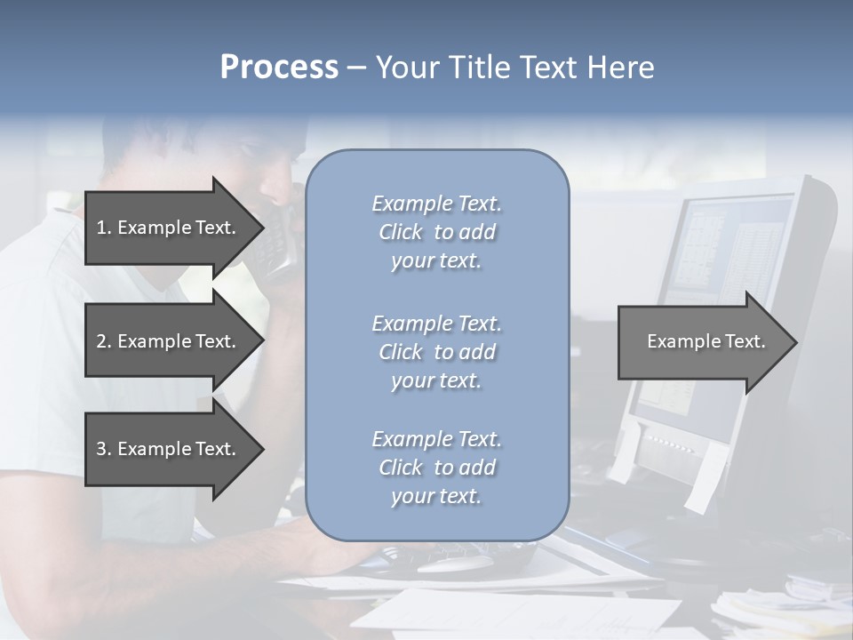 Man In Home Office On Telephone Using Computer And Smiling PowerPoint Template