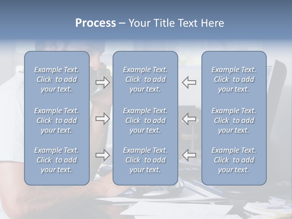Man In Home Office On Telephone Using Computer And Smiling PowerPoint Template