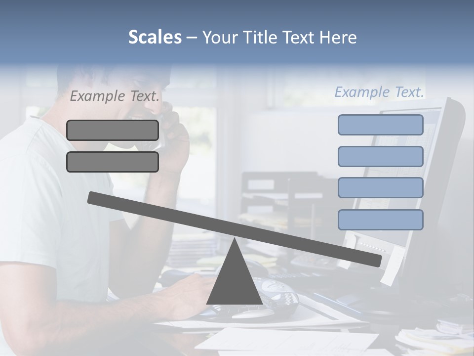 Man In Home Office On Telephone Using Computer And Smiling PowerPoint Template