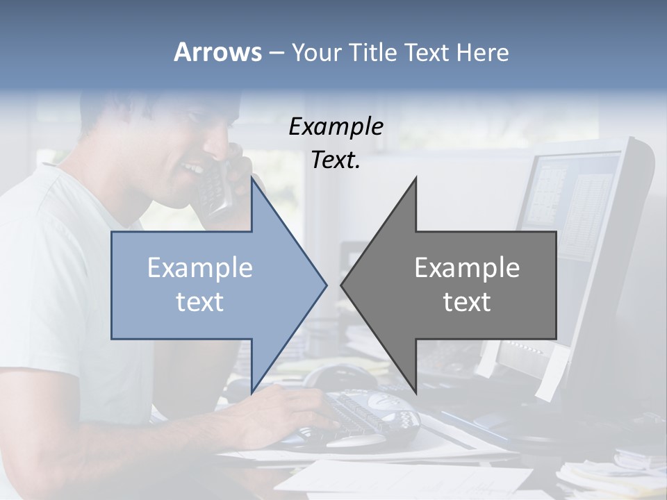 Man In Home Office On Telephone Using Computer And Smiling PowerPoint Template