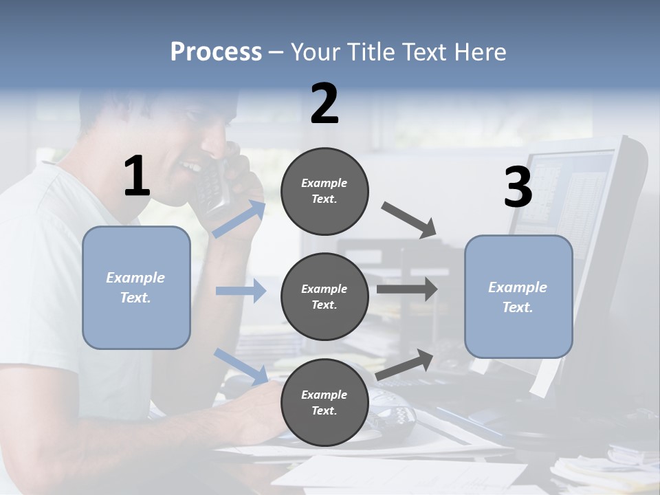 Man In Home Office On Telephone Using Computer And Smiling PowerPoint Template