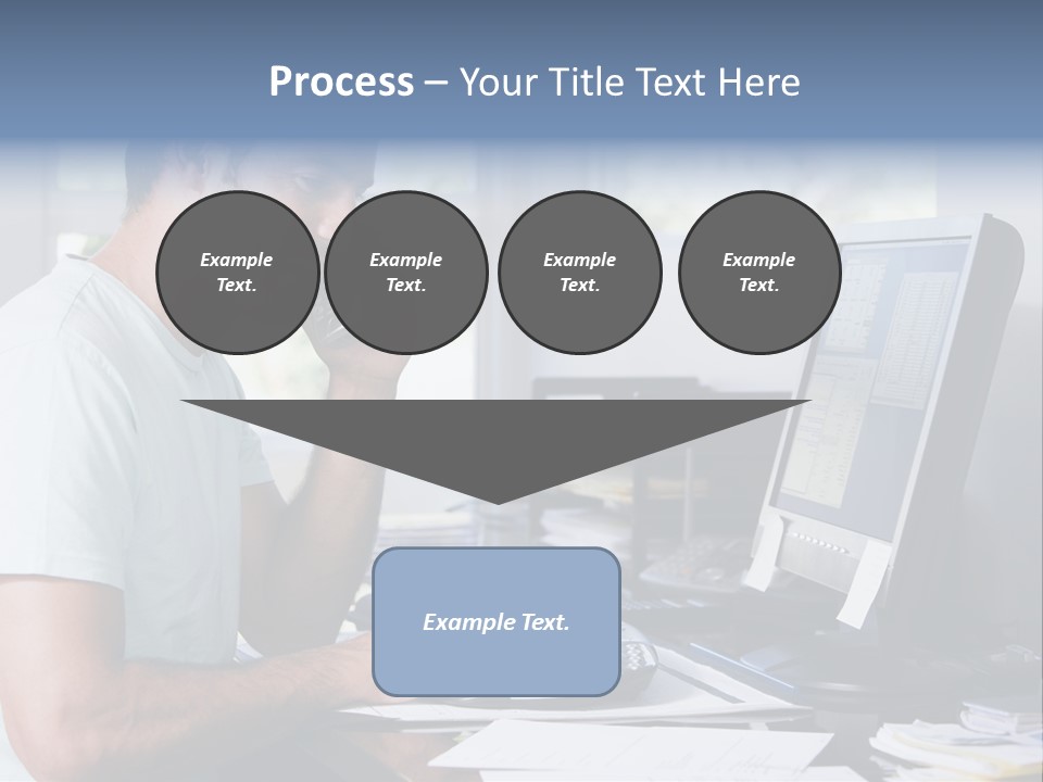 Man In Home Office On Telephone Using Computer And Smiling PowerPoint Template