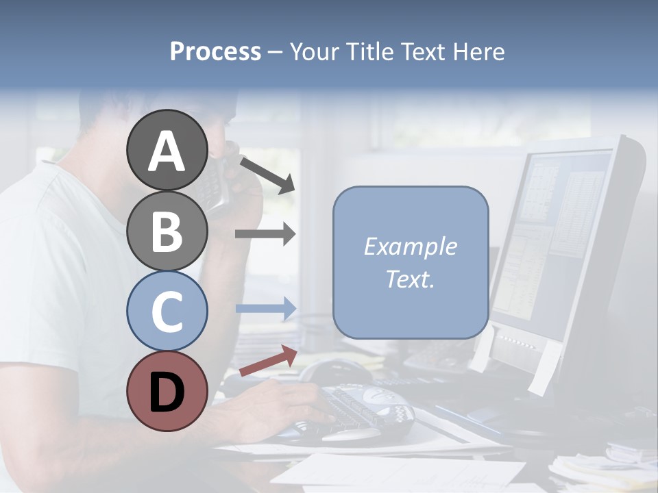 Man In Home Office On Telephone Using Computer And Smiling PowerPoint Template