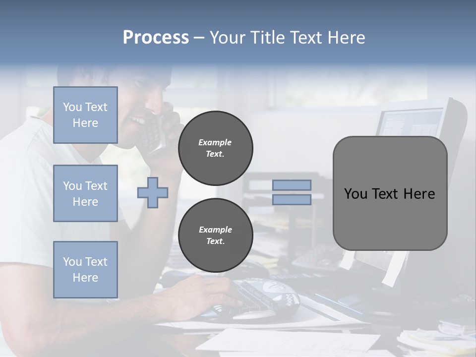 Man In Home Office On Telephone Using Computer And Smiling PowerPoint Template