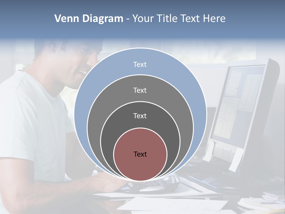 Man In Home Office On Telephone Using Computer And Smiling PowerPoint Template