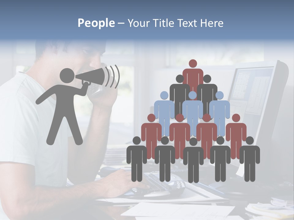 Man In Home Office On Telephone Using Computer And Smiling PowerPoint Template