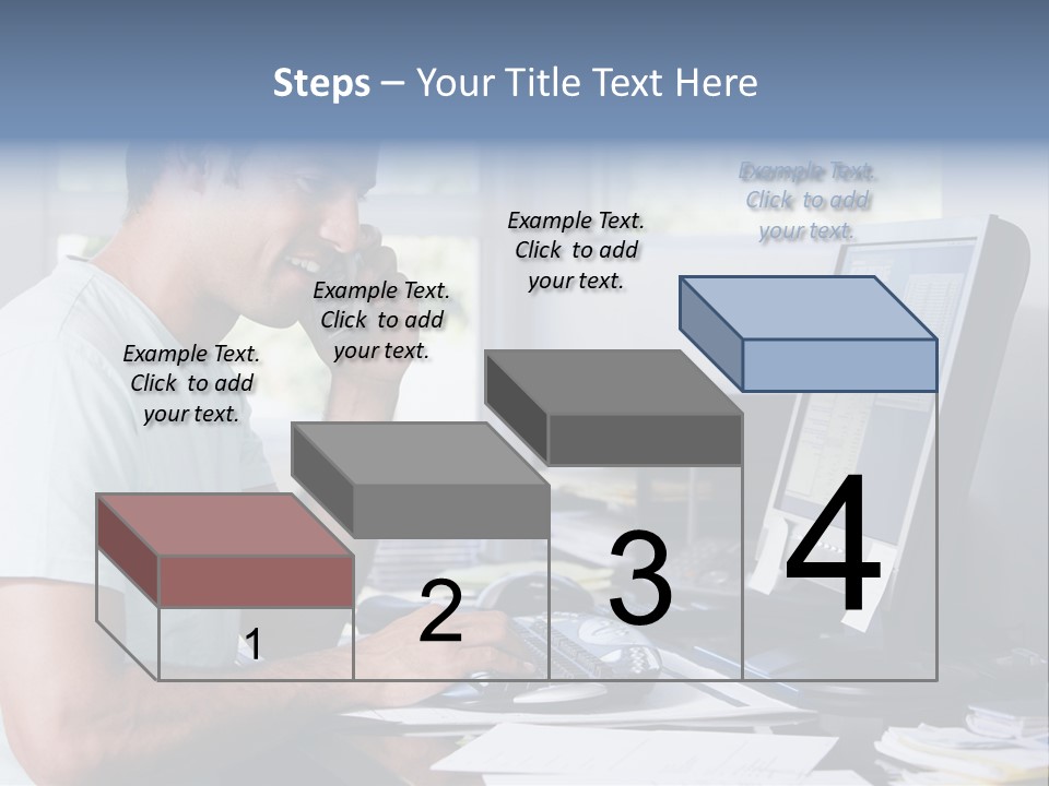 Man In Home Office On Telephone Using Computer And Smiling PowerPoint Template