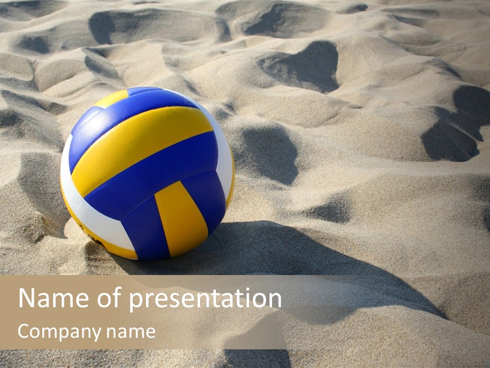 A Volley Ball On A Sandy Beach Powerpoint Template PowerPoint Template