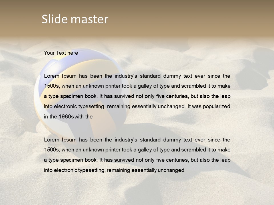 A Volley Ball On A Sandy Beach Powerpoint Template PowerPoint Template