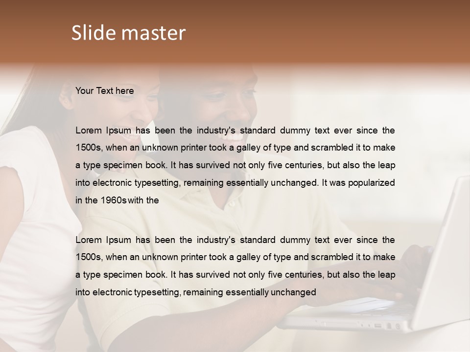 Couple In Living Room Using Laptop And Smiling PowerPoint Template