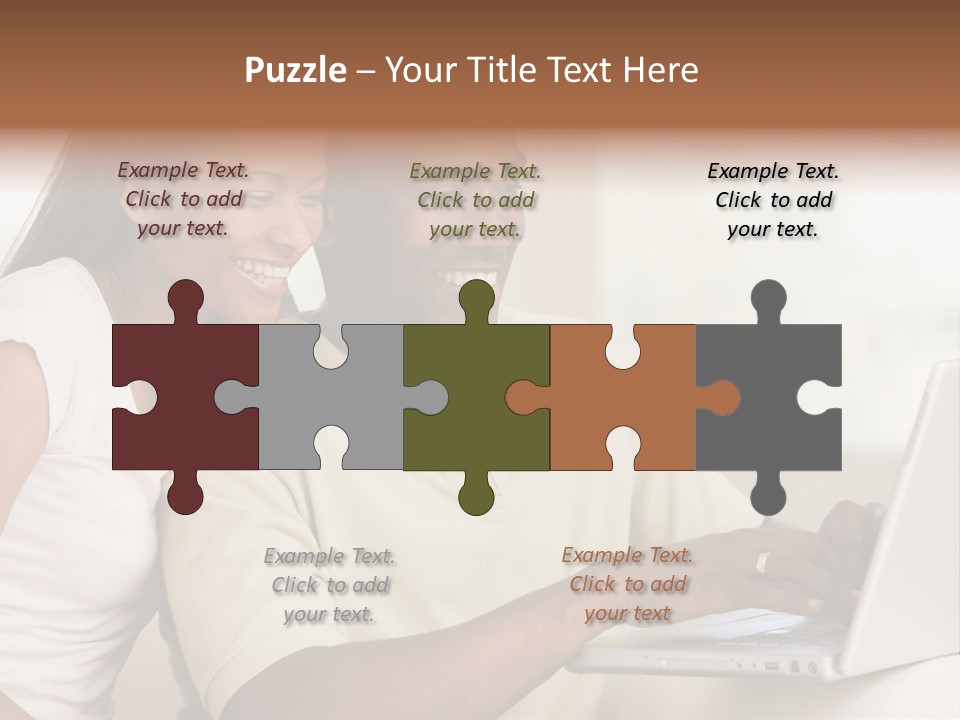 Couple In Living Room Using Laptop And Smiling PowerPoint Template