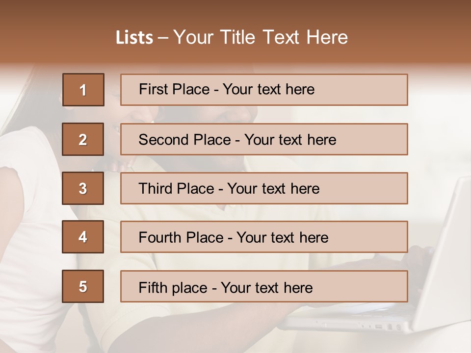 Couple In Living Room Using Laptop And Smiling PowerPoint Template