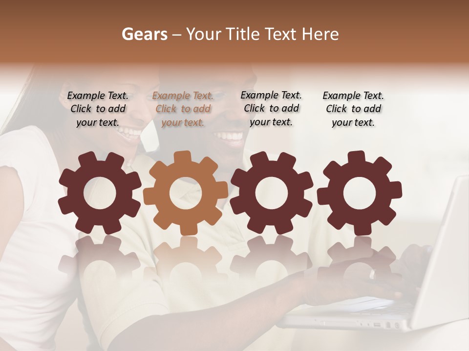 Couple In Living Room Using Laptop And Smiling PowerPoint Template