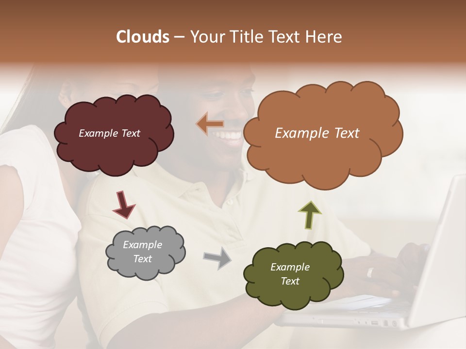 Couple In Living Room Using Laptop And Smiling PowerPoint Template