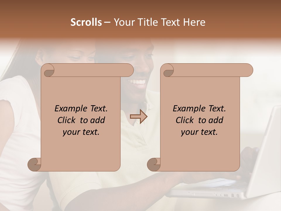 Couple In Living Room Using Laptop And Smiling PowerPoint Template