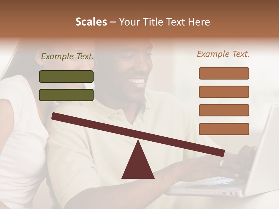 Couple In Living Room Using Laptop And Smiling PowerPoint Template
