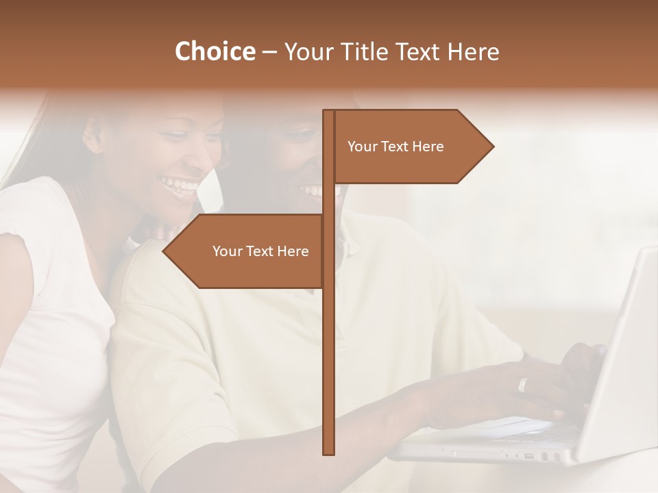 Couple In Living Room Using Laptop And Smiling PowerPoint Template