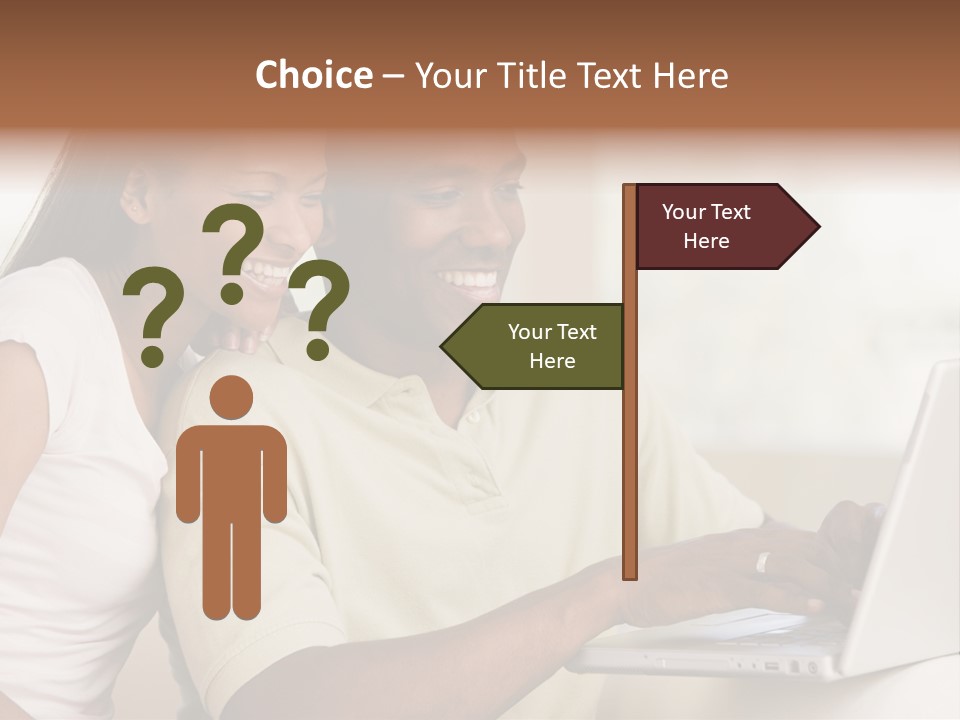 Couple In Living Room Using Laptop And Smiling PowerPoint Template