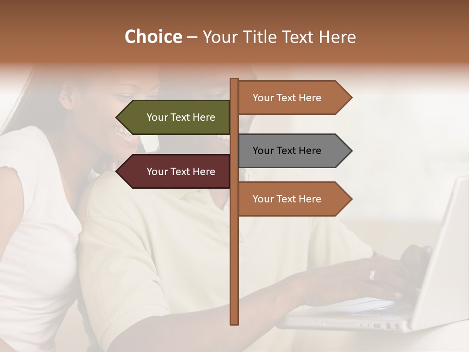 Couple In Living Room Using Laptop And Smiling PowerPoint Template