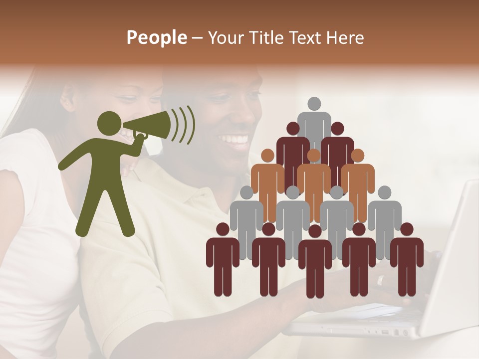 Couple In Living Room Using Laptop And Smiling PowerPoint Template