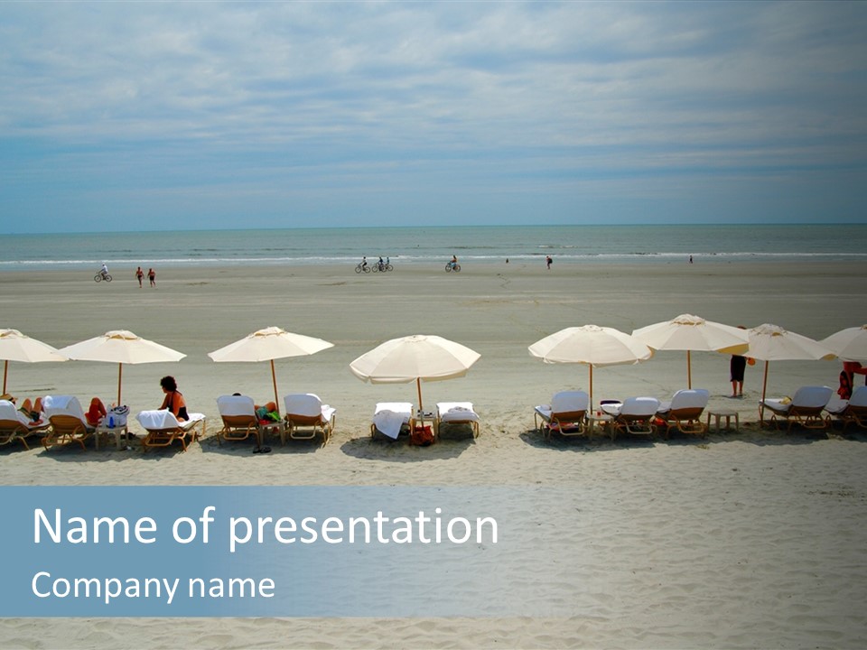 Umbrellas On Beach At Kiawah Island Near Charleston, Sc PowerPoint Template