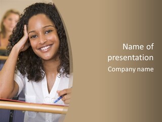 Female College Student In A University Lecture Hall PowerPoint Template